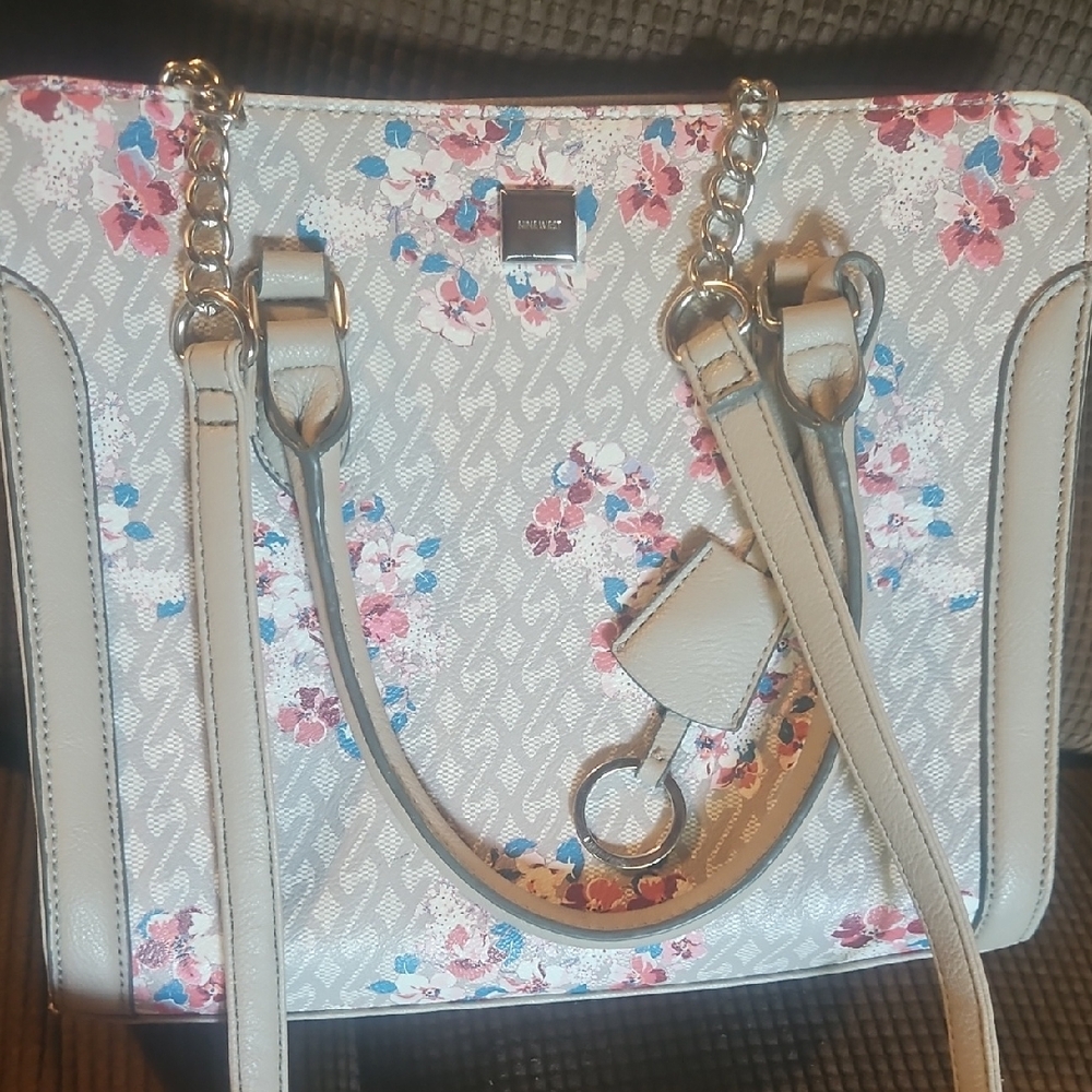 Nine West Floral Patterned Shoulder Bag - Cream and Pink